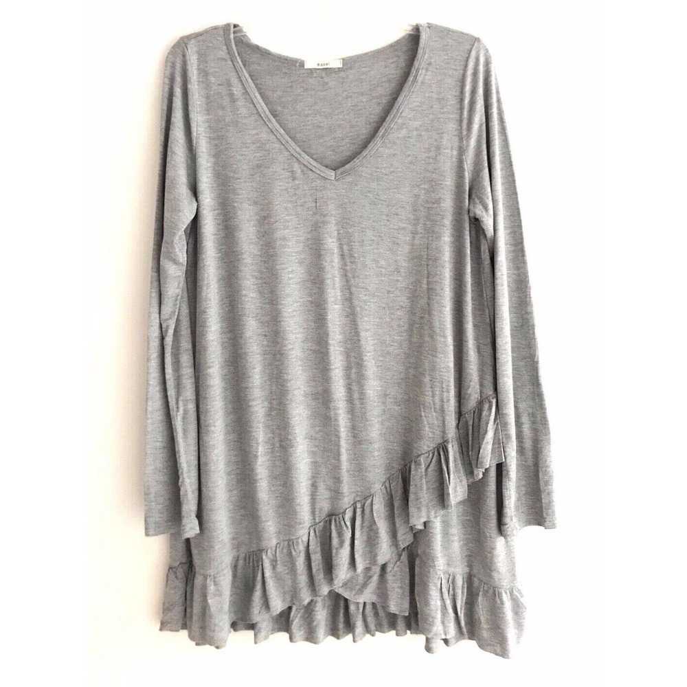 Anthropologie Easel | Ruffle Hem Tunic Dress Size L Gray Pullover Stretch